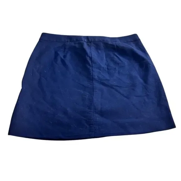 J.Crew Navy Blue Mini Skirt Sz 4 Nautical Coastal Cotton Gold Buttons Pockets - Picture 5 of 5